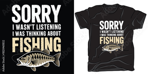 Funny fishing tshirt design with bass fish illustration and quote