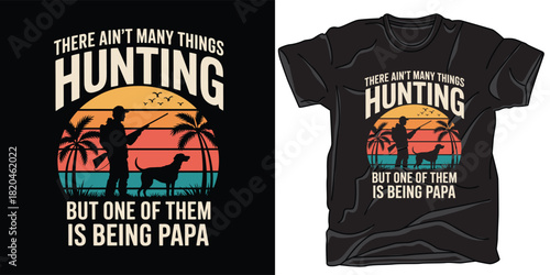 Vintage hunting design for papa with hunter and dog silhouette