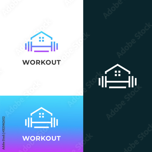 GYM Home Barbell Logo Design Modern Fitness Branding