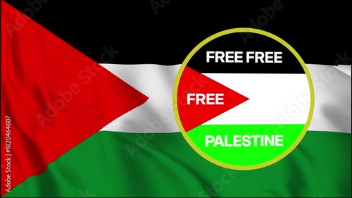 4K looping animation of the Palestine flag waving with a rotating coin on the right side. Ideal for awareness videos, documentaries, presentations and motion graphics.