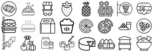 Diverse Food Icons From Burgers to Sushi and Street Food Carts