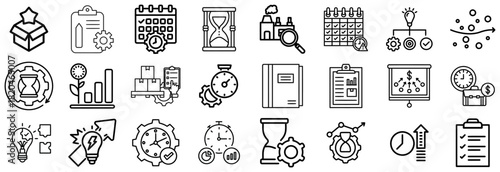 Business and Project Management Icons Time, Planning, and Growth