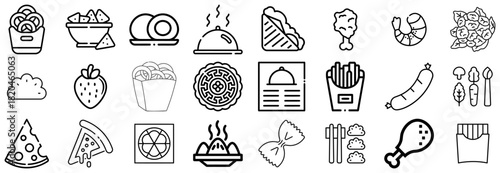 Collection of Diverse Food and Drink Icons in Outline Style