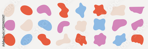 Abstract shapes in red, pink, blue, and beige. Colorful abstract forms, irregular shapes, vibrant abstract design, playful abstract art. Colorful shapes, vector element set.