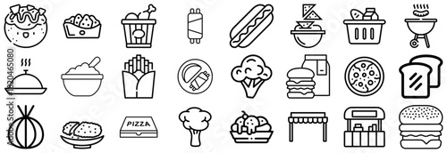 Collection of Diverse Food and Drink Icons in Outline Style