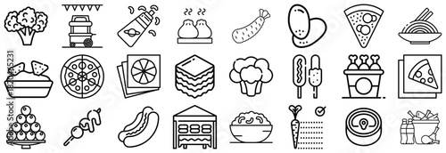 Collection of Food and Drink Icons for Various Cuisines and Occasions