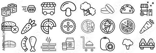 Collection of Food and Drink Icons in Black and White