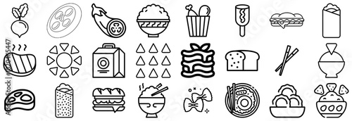 Collection of Food Icons From Steaks to Sushi and Snacks