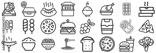 Collection of Food Icons Pizza, Burgers, Hot Dogs, and More