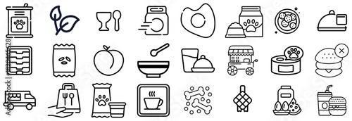 Diverse Food and Pet Food Icons From Meals to Treats and Delivery