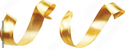 Beautiful golden ribbons isolated on white background. Golden ribbon on white background. A golden ribbon isolated on a white background with clipping path.