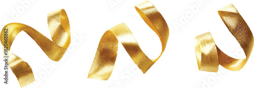 Beautiful golden ribbons isolated on white background. Golden ribbon on white background. A golden ribbon isolated on a white background with clipping path.