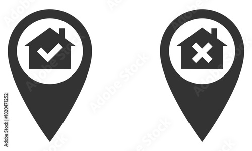 Location Icons: Showing Real Estate Status with Check and Cross Symbols, indicating either availability or unavailabity.