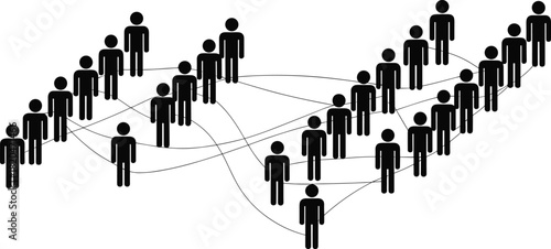 Network connection illustration with interconnected people icons, social communication links, teamwork collaboration graphic, community relationship 