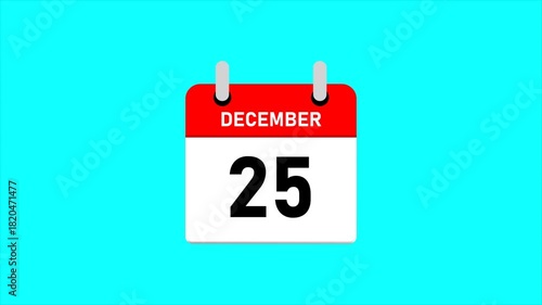 December 25 date animation. Calendar