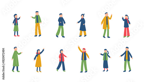 冬を過ごす人々のイラストセット