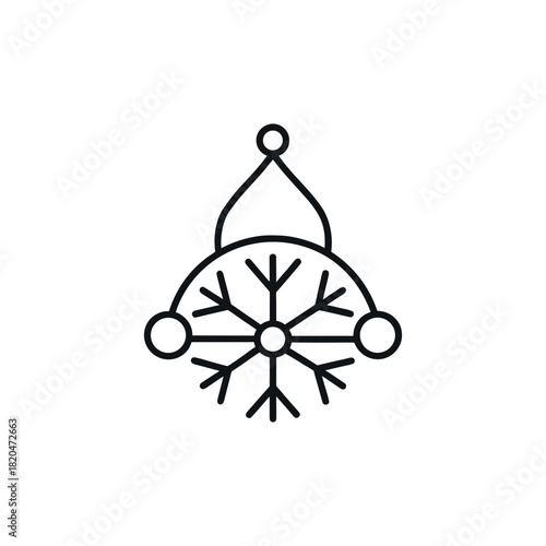 “Minimalist black line art icon where a Santa hat silhouette transforms into a snowflake at the tip, clean outline, white background.”