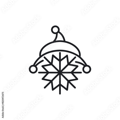 “Minimalist black line art icon where a Santa hat silhouette transforms into a snowflake at the tip, clean outline, white background.”