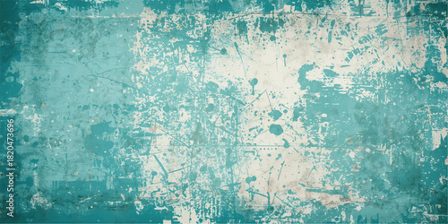 Abstract grunge background featuring a blend of turquoise blue and white paint textures.Rough brush strokes, splatters, and distressed paint effects. Irregular streaks and patches creating a dynamic, 
