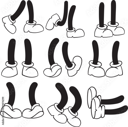 Foot glove. Retro cartoon legs and hands