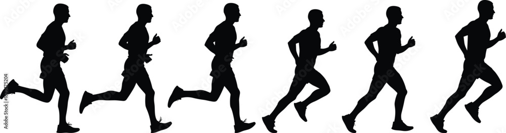 Fototapeta premium Black silhouette of a man running in motion sequence vector