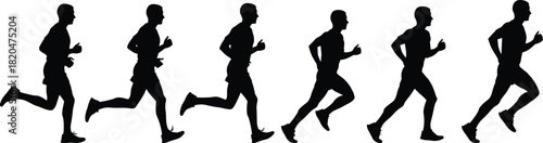 Black silhouette of a man running in motion sequence vector