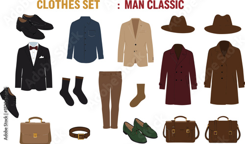 Collection of classic men's formal and casual clothing and accessories men's clothing