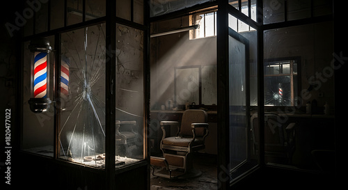 Vintage Barber Shop Interior with Striking Light Beam.