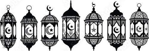 Collection of Islamic Lanterns with Crescent Moon and Star Motifs Ramadan lantern