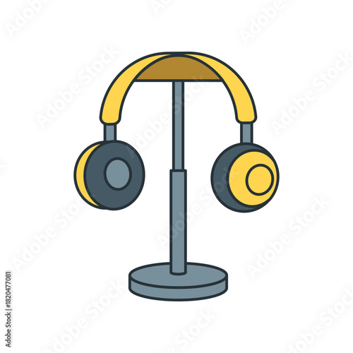 Headphones on stand illustration.