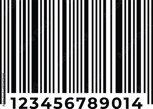Barcode vector icon with numbers. Universal product code for scanning. Fake bar code for product identification. Retail price tag symbol. EAN-13 data label illustration