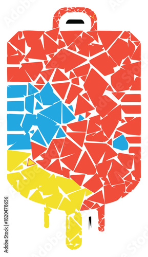 Abstract Shattered Suitcase Design in Ukrainian Flag Colors, Vector Art