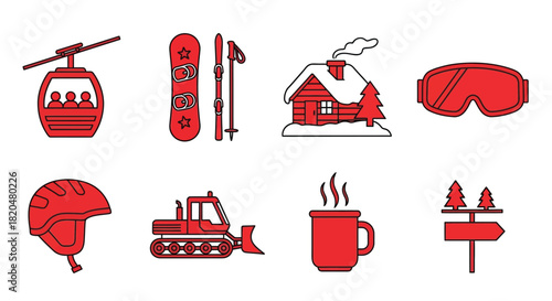 Skiing and snowboarding winter sports resort vector icon illustration