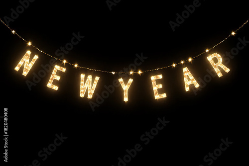 A close-up of a fragment of a glowing New Year's garland.