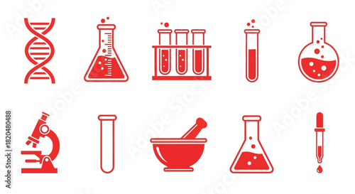 Red science lab equipment vector illustration research laboratory tools