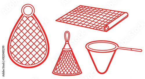 Red net kitchen tools vector illustration for cooking and cleaning use