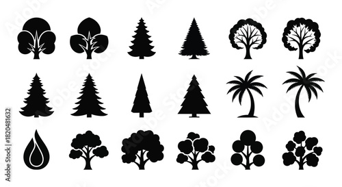 Vector tree silhouettes collection of various trees forest nature trees