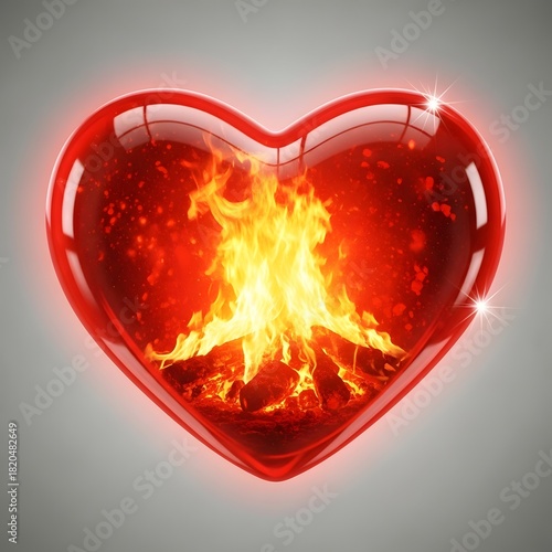 A fiery heart: a symbol of passion and intense love burning bright within a heart shape