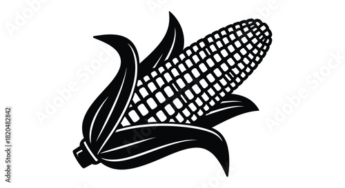 Corn on the cob vector illustration black and white clip art design