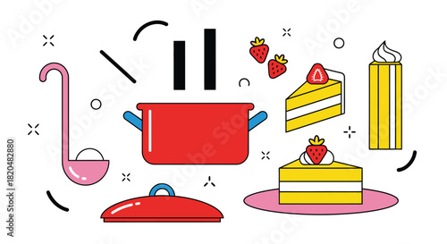 Cooking illustration kitchenware food dessert recipe vector graphic art