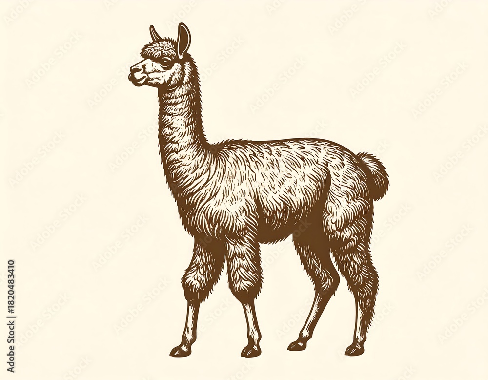 Fototapeta premium Vintage line drawing of a llama