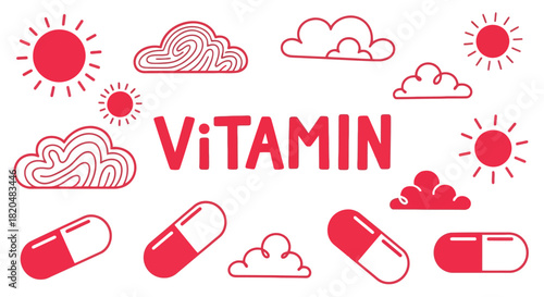 Vitamin supplements health benefits sunshine and clouds capsules concept
