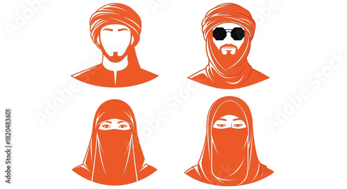 Arab culture vector illustration islamic clothing traditional dress set