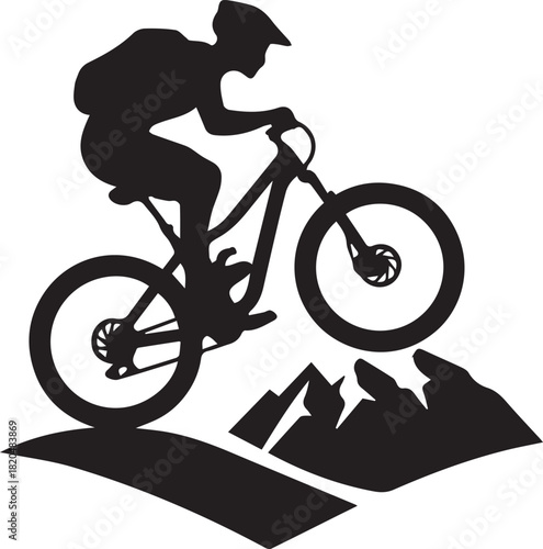 Mountain biker ride the mountain with stunting vector silhouette