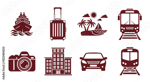 Travel and tourism icons vector illustration vacation and transport set