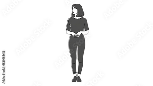 Minimalist depiction of a slender woman against a pristine white backdrop