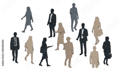 Diverse group of people walking and interacting in an urban setting, representing business and lifestyle themes