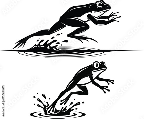 Frog jumping water splash silhouette vector