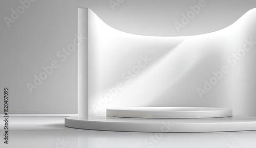Wallpaper Mural A minimalist, white, 3D rendering of a display stage with a curved backdrop, soft lighting Torontodigital.ca