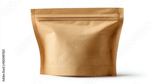 A plain brown resealable stand-up pouch against a white background.